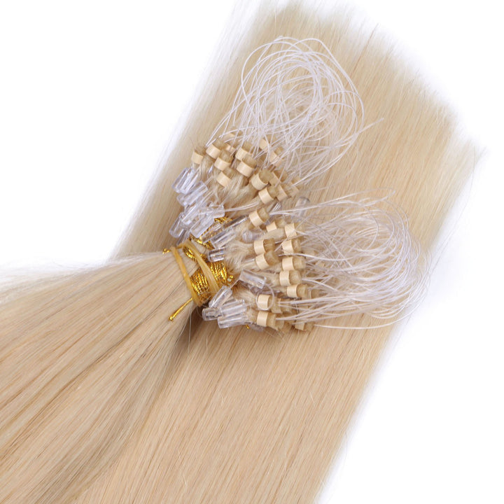 Micro-Ring/Loop Hair Extensions (#613 - HELLLICHTBLOND - 60 cm - 200 Strähnen - 0,5g) 100% Remy Echt