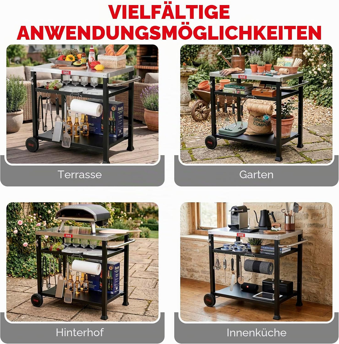 FEASTO Beweglicher Tisch für Lebensmittelzubereitung und Arbeitswagen, für Zuhause und Outdoor, mult