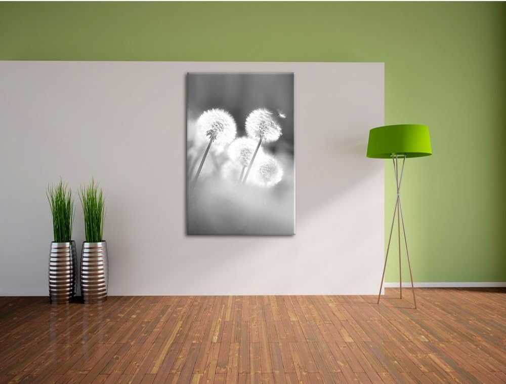 Pixxprint Pusteblumen im morgendlichen Wind Kunst B&W, Format: 100x70 auf Leinwand, riesige Bilder f