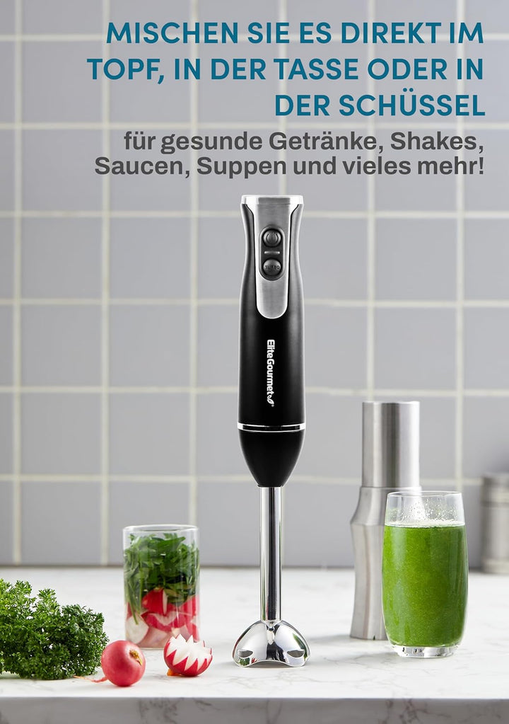 Elite Gourmet EHB1015 Stabmixer, 500 W, 2 Geschwindigkeiten, mit Edelstahlklingen, abnehmbarer Mixko