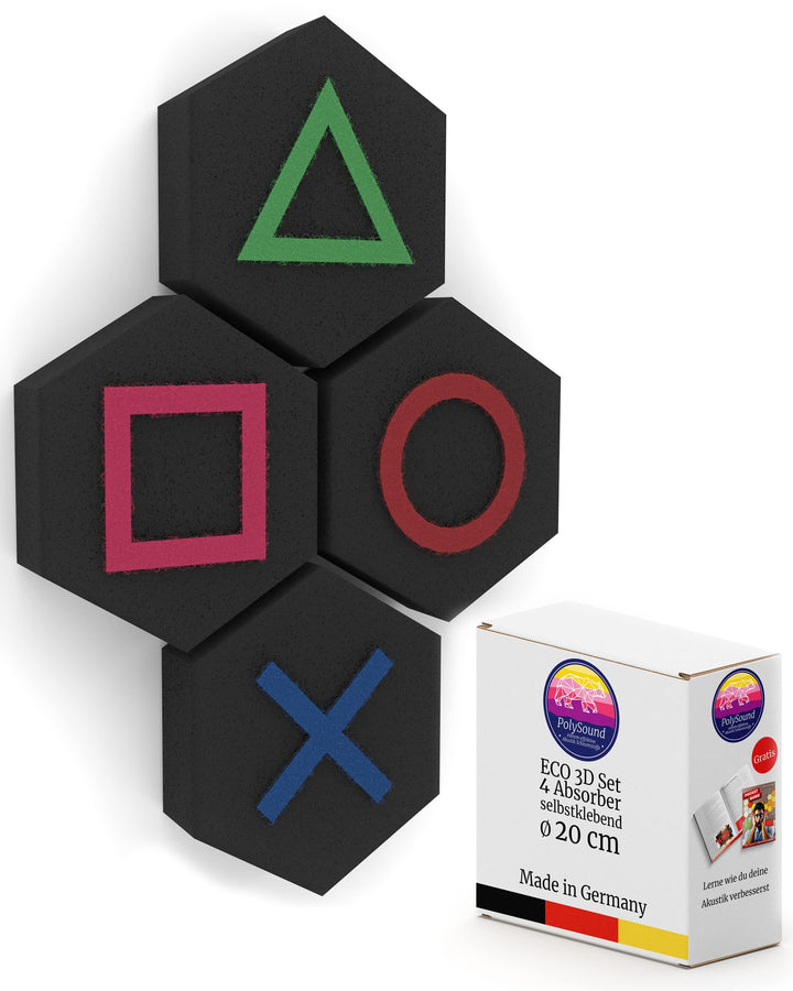 PolySound® ECO Akustikpaneele selbstklebend - 4 Gaming Schallabsorber Motiv – Erweiterungsset für RA