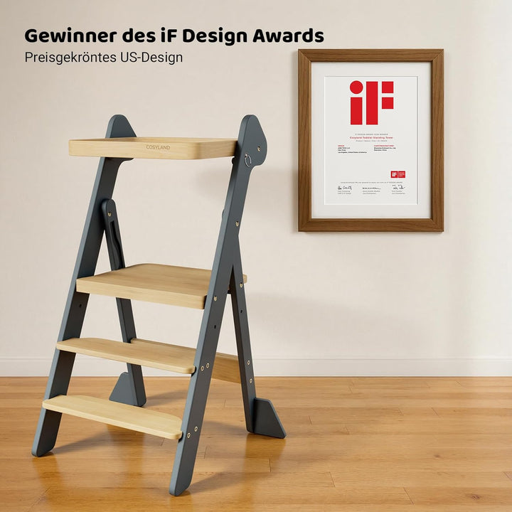 COSYLAND Lernturm ab 1 Jahr klappbar – iF Design Award Gewinner, höhenverstellbarer Lernturm mit Sic