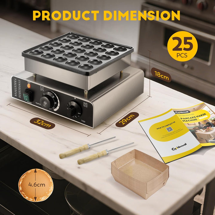 CGOLDENWALL 25 Loch Pfannkuchenmaschine Kommerzielle, Elektrischer Mini-Pfannkuchenbäcker mit Antiha