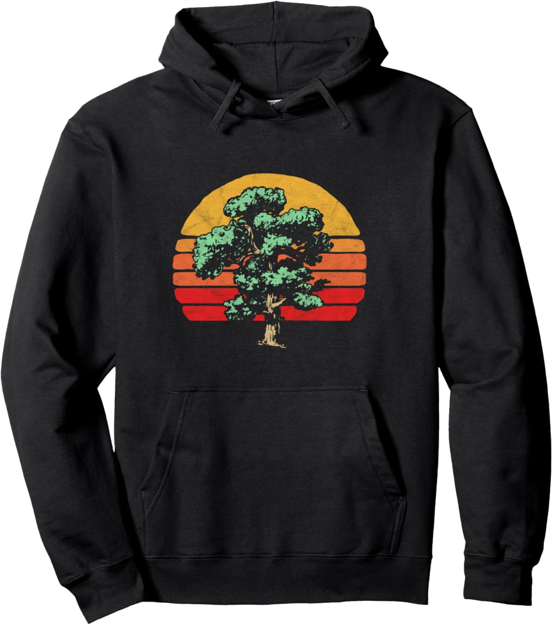 Retro Sun & Cool Minimalist Oak Tree Design Graphic Pullover Hoodie