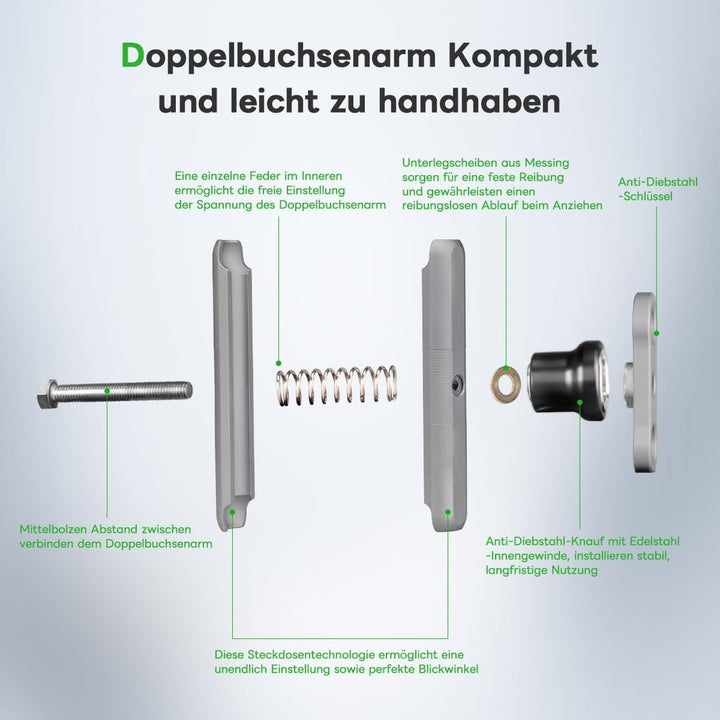 FANAUE Doppelbuchsenarm Kompatibel mit RAM Mounts 1" Ball und Motorrad Fahrrad Telefonhalter, passt