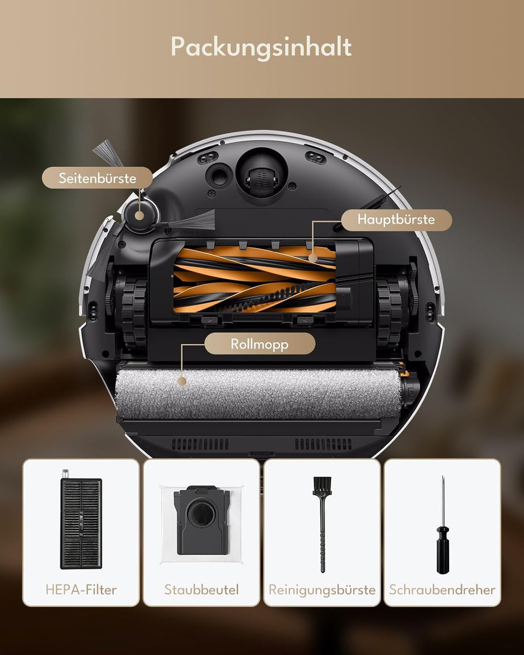 22 Stück Zubehörsets für Mova Z60 Ultra Roller Complete/Standalone Saugroboter: 2 Hauptbürste, 2 Rol