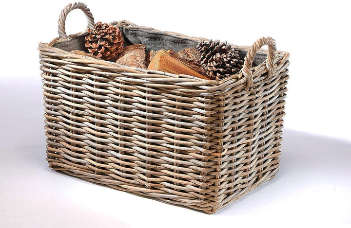 Kobolo Holzkorb Kaminkorb rechteckig Kubu grey - Rattan - Stoff dunkel -, Grau Braun