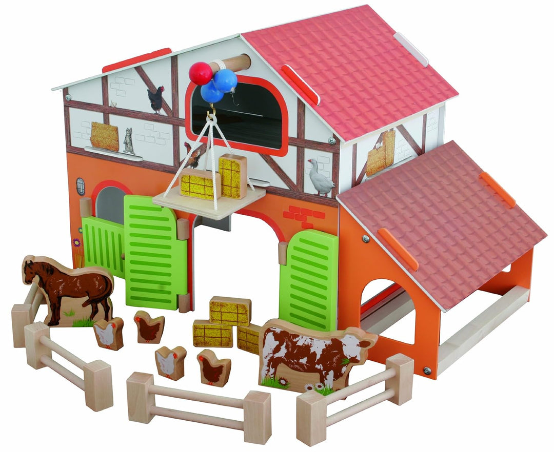 roba Bauernhof 'Farm', bedrucktes Holzspielzeug, Set mit Scheune, Stall, Heuboden, Zaun & 6 Bauernho