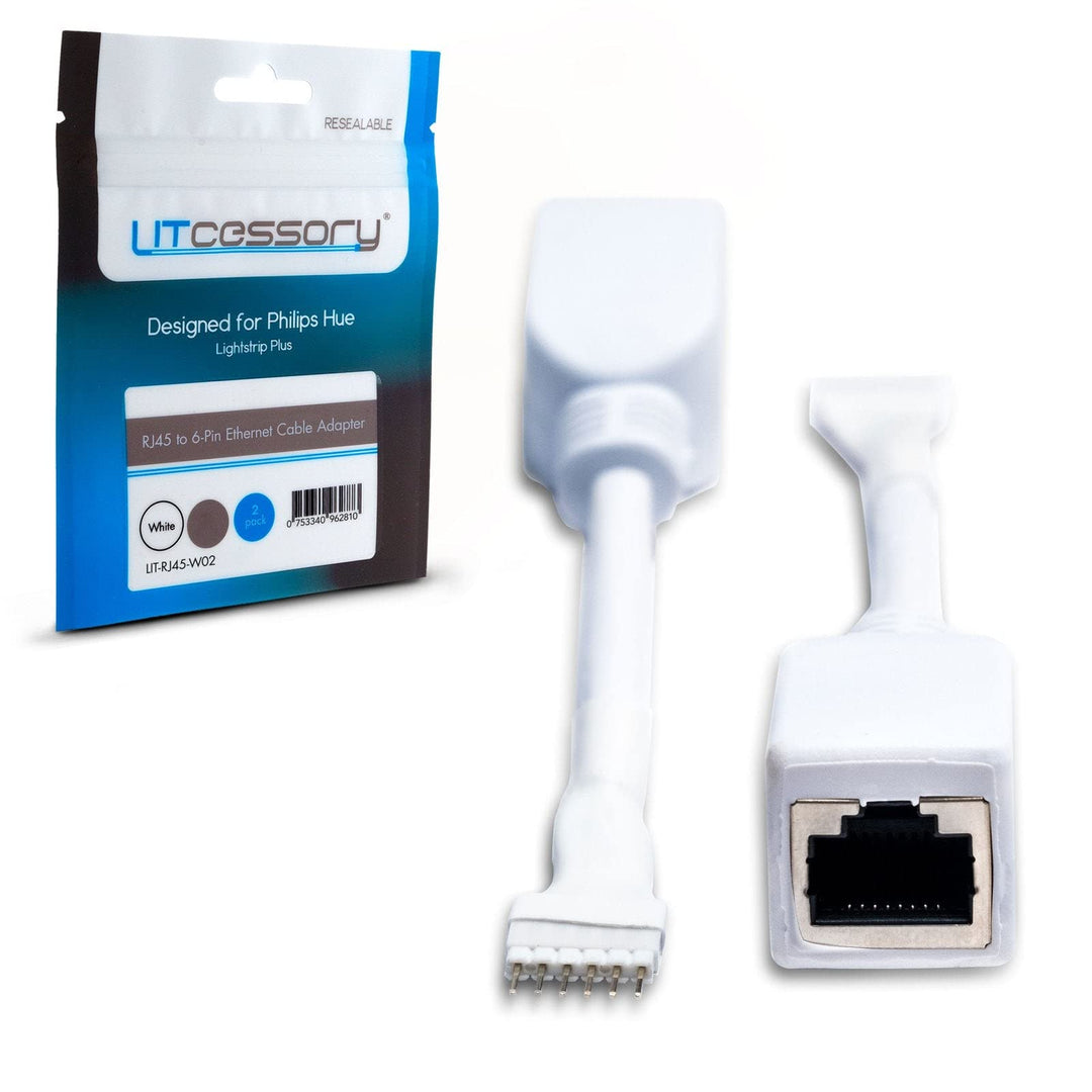 Litcessory RJ45 auf 6-Polig Ethernet-Adapter für Philips Hue Lightstrip Plus (2 Stück - Ein Paar, We