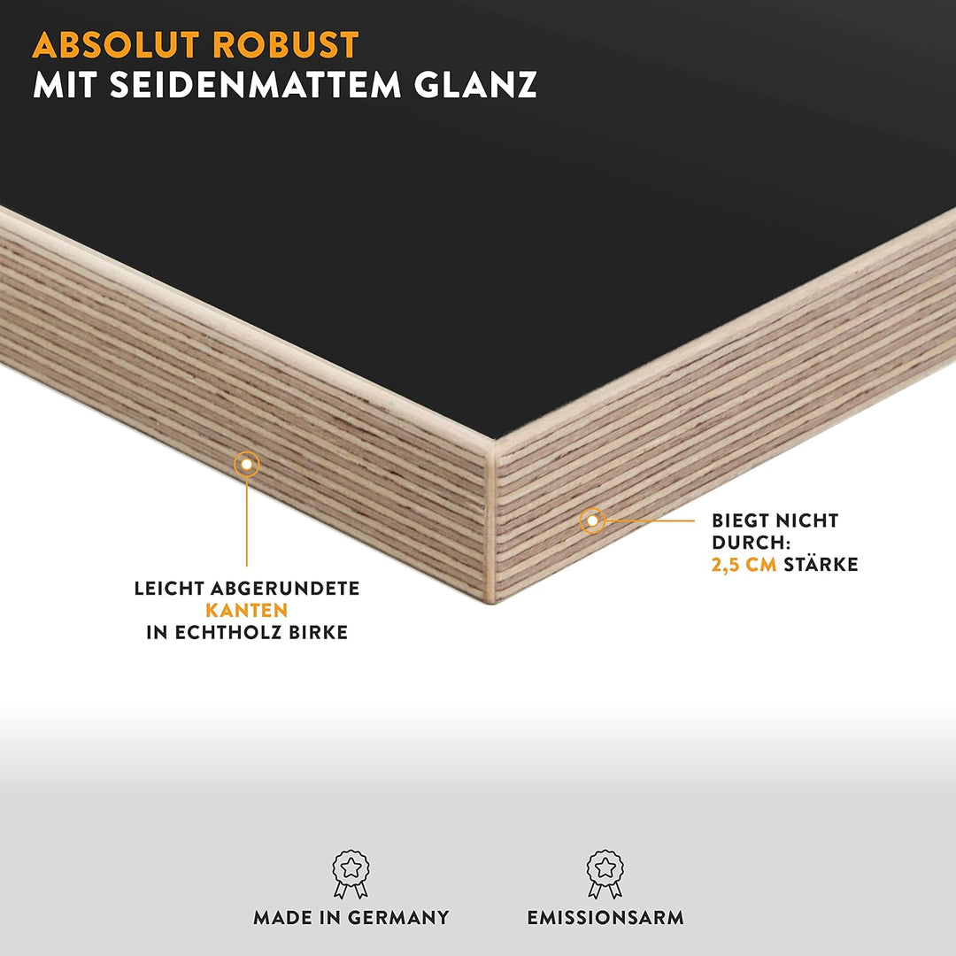 boho office® Schreibtischplatte, Tischplatte – 120 x 80 x 2,5 cm in Schwarz mit edler Multiplex Echt