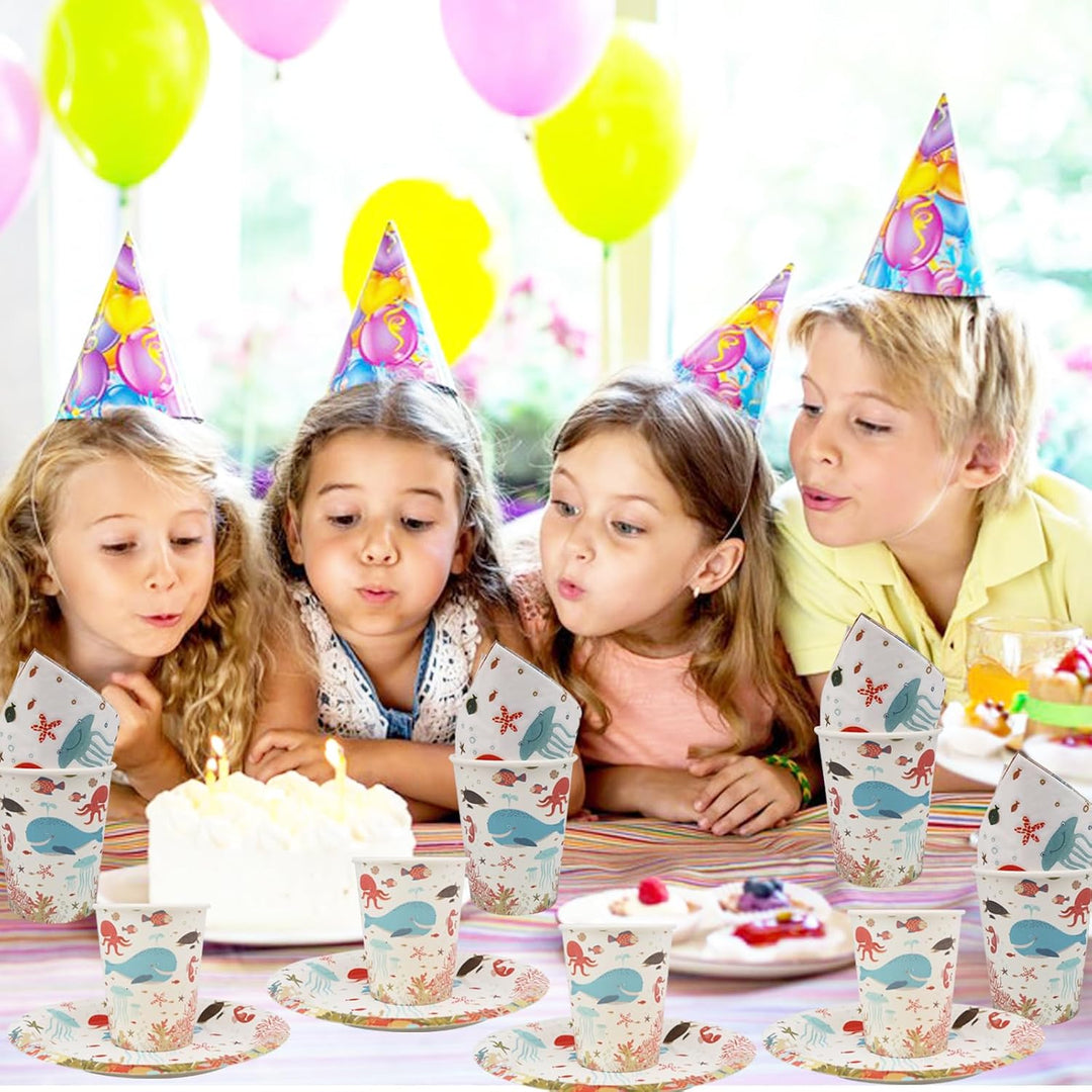 Doyomtoy Ocean Sea Partygeschirr,60 Stück Ozean Geburtstag Dekoration Dessertteller Tassen Serviette