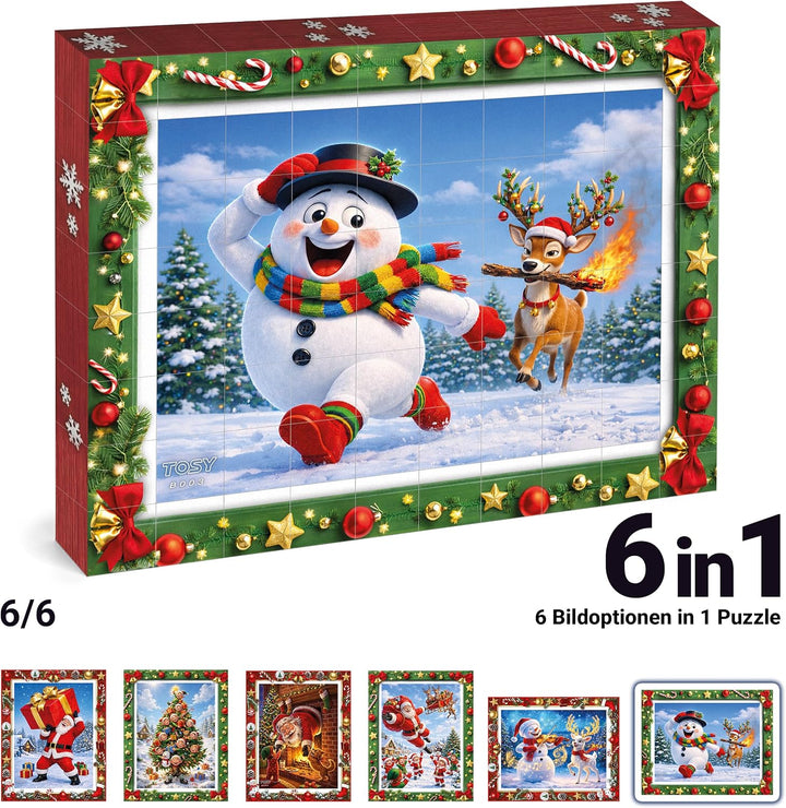TOSY Picture Cube Playful Santa: 6-in-1 magnetisches Bilderpuzzle, 80 Blöcke, 480 Puzzleflächen, 0.6