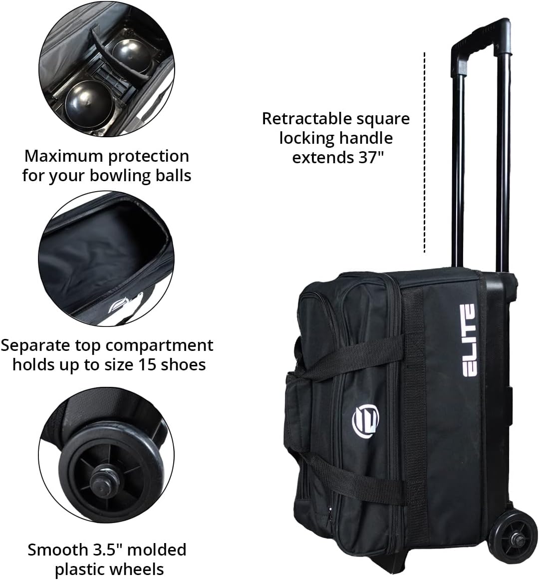 ELITE Bowlingtasche Basic Double (2) Ball Roller mit Rollen Schwarz, Schwarz