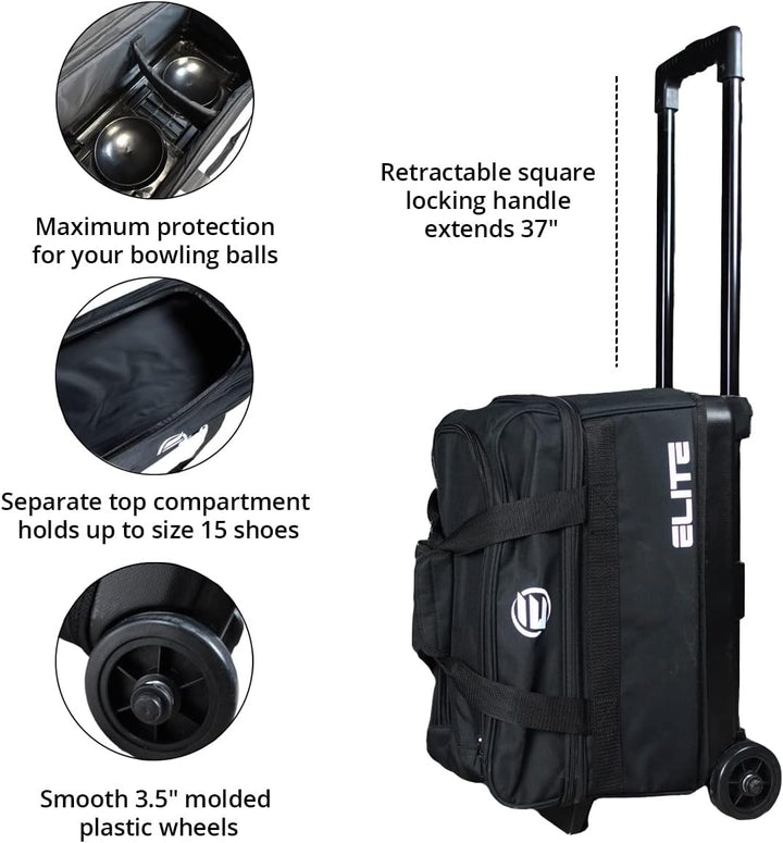 ELITE Bowlingtasche Basic Double (2) Ball Roller mit Rollen Schwarz, Schwarz