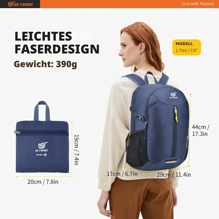SKYSPER 20L Faltbarer Rucksack Ultraleicht Tagesrucksack Wasserfest Daypack Reiserucksack Wanderruck