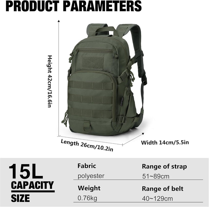 Mardingtop 15L/25L Rucksack Herren Militär Rucksäcke Wanderrucksack für Taktischer Fahrrad Wandern S