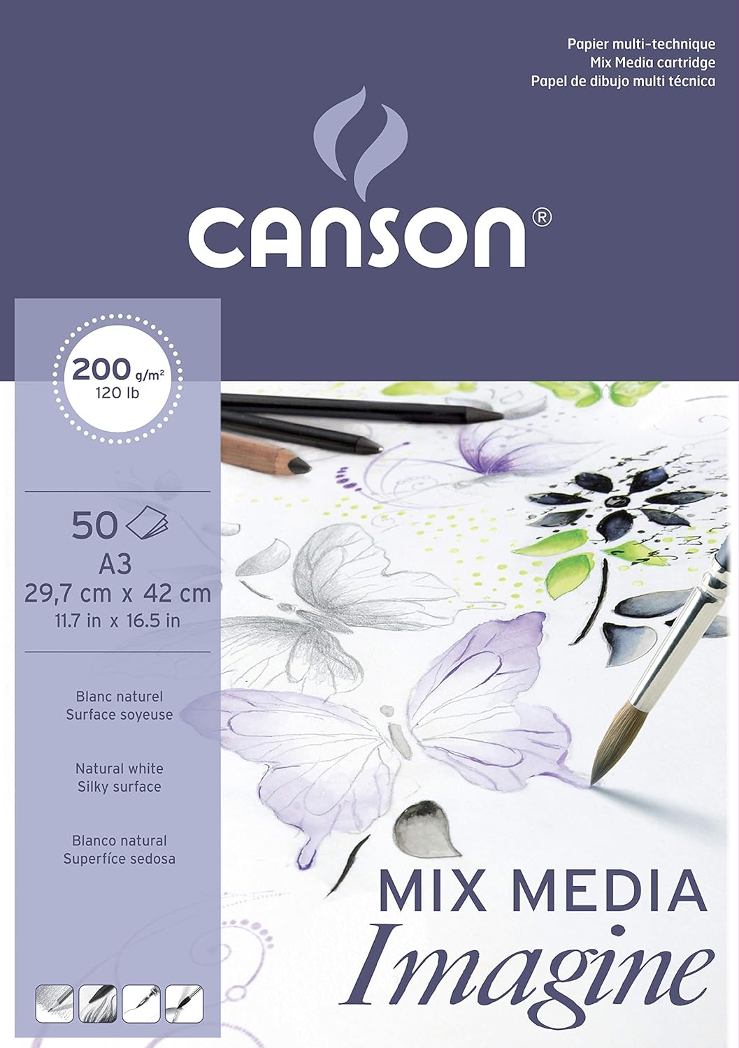 Canson 200006007 Imagine Mix-Media Papier, A3, rein weiss &amp; 200006008 Imagine Mix-Media Papier, A4,