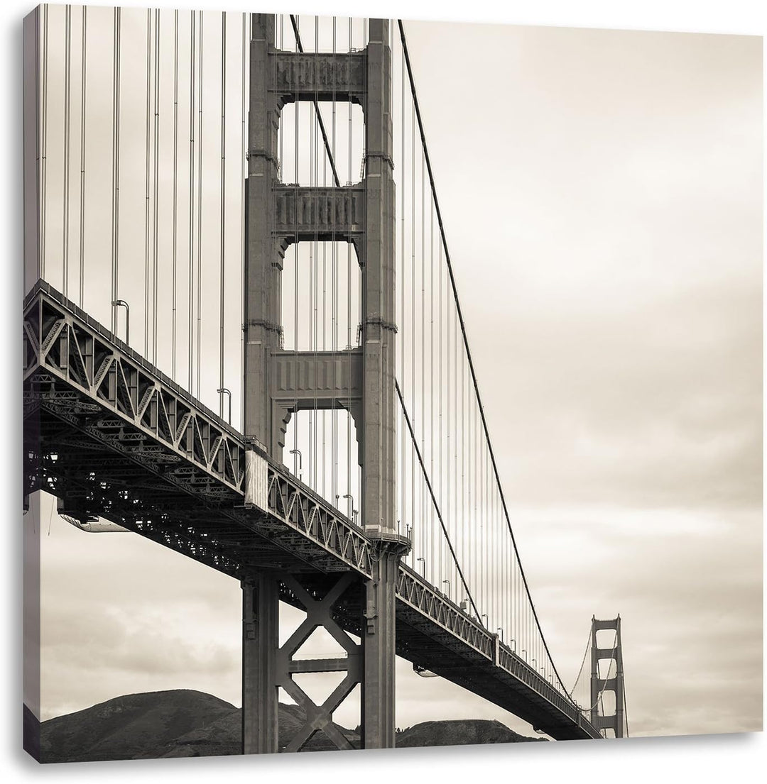 Pixxprint Blick auf Brücke in San Francisco / 70x70cm Leinwandbild bespannt auf Holzrahmen/Wandbild