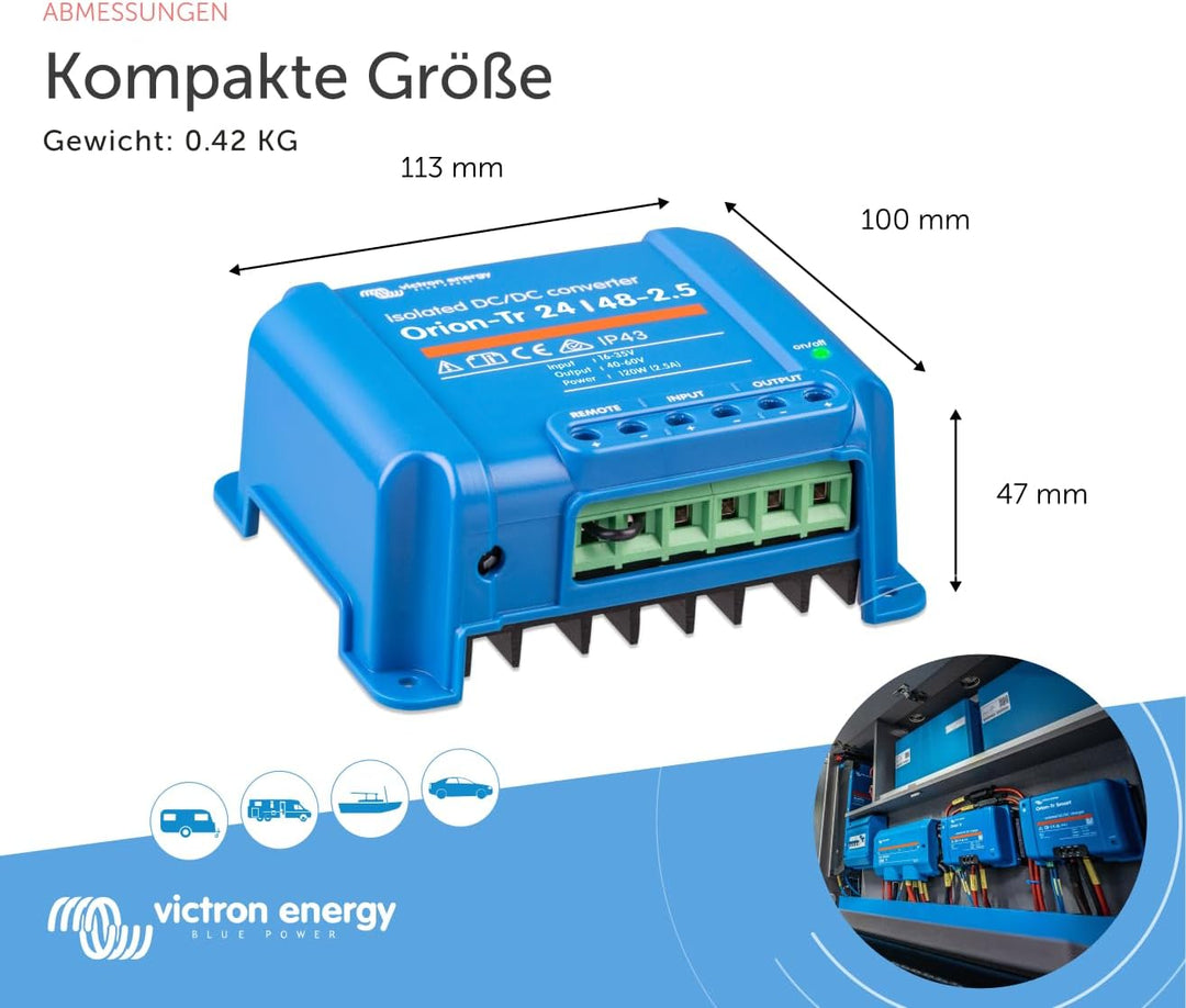 Victron Energy Orion-Tr IP43 24/48-Volt 2.5 Amp 120-Watt DC-DC Konverter, Isoliert STANDARD, STANDAR