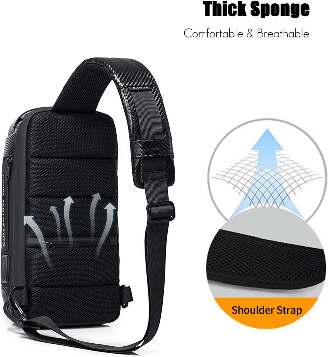 FANDARE Brusttasche, Sling Crossbody Bag mit USB, für Herren und Damen, Business, grosse Schultertas