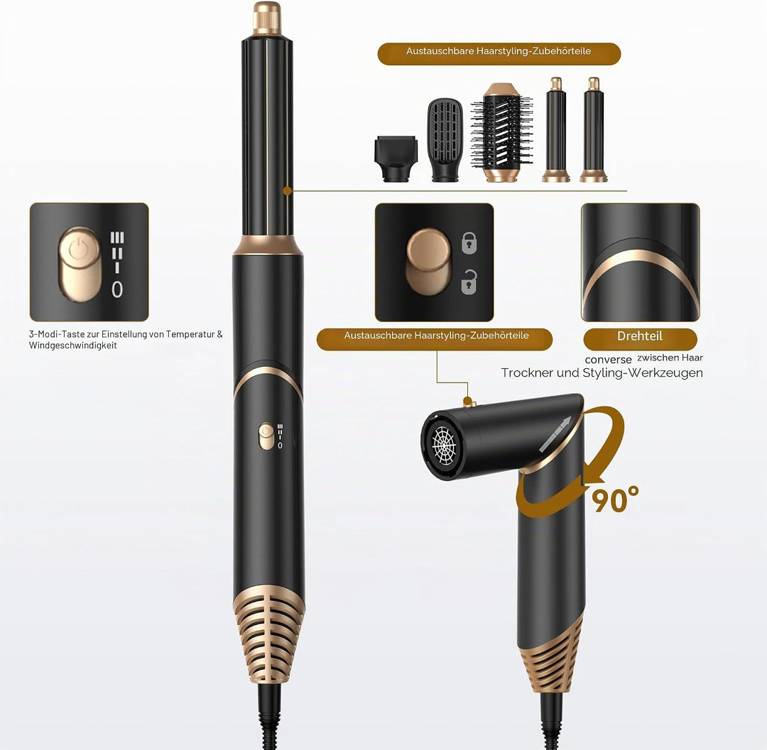 Hairstyler 5 in 1, Hair Styler Set, Airstyler 5 in 1, Haar Styler mit Automatischer Luft Lockenstab,