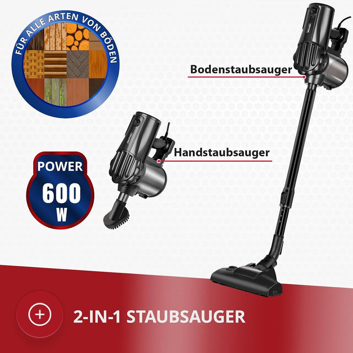 MPM Stielstaubsauger mit Kabel MOD-74 - Stielstaubsauger 600W mit Teleskopischem Aluminiumrohr - 3-S