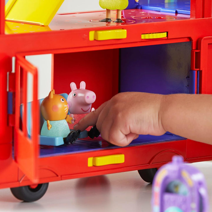 Peppa Pig Peppas 2-in-1 Party Bus Playset, Spielzeugauto mit vielen Accessoires und 3 beweglichen Fi