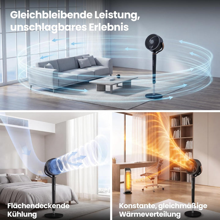 JUMMICO DC Motor Standventilator Leise 20dB, 3D Luftzirkulator Oszillierend Ventilator, 30m Wurfweit
