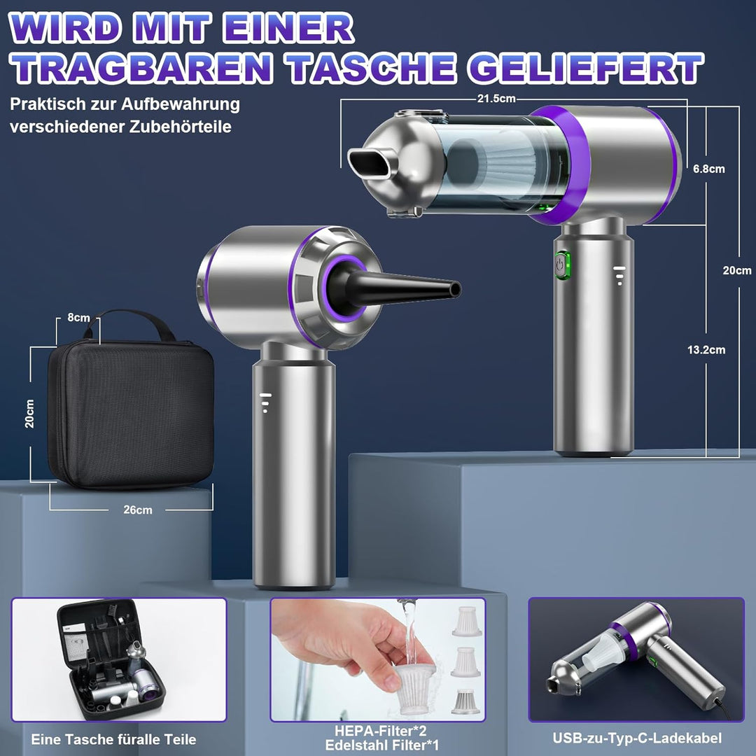 Handstaubsauger Akku,4-in-1 Handstaubsauger, Auto Staubsauger Stark, 25000PA Autostaubsauger Akku Te