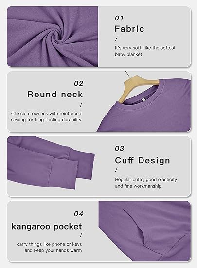 WNEEDU Damen Langarmshirts Lässige Sweatshirts mit Taschen Schwarz S, Schwarz S