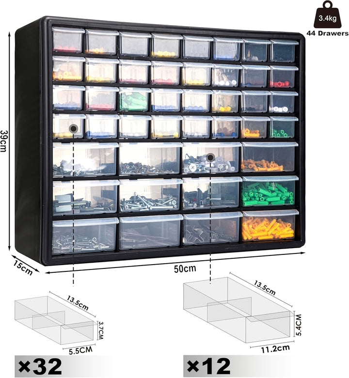 CraftGenes Schrauben-Aufbewahrungs-Organizer – 44-Schubladen Garage & Werkstatt-Box mit verstellbare