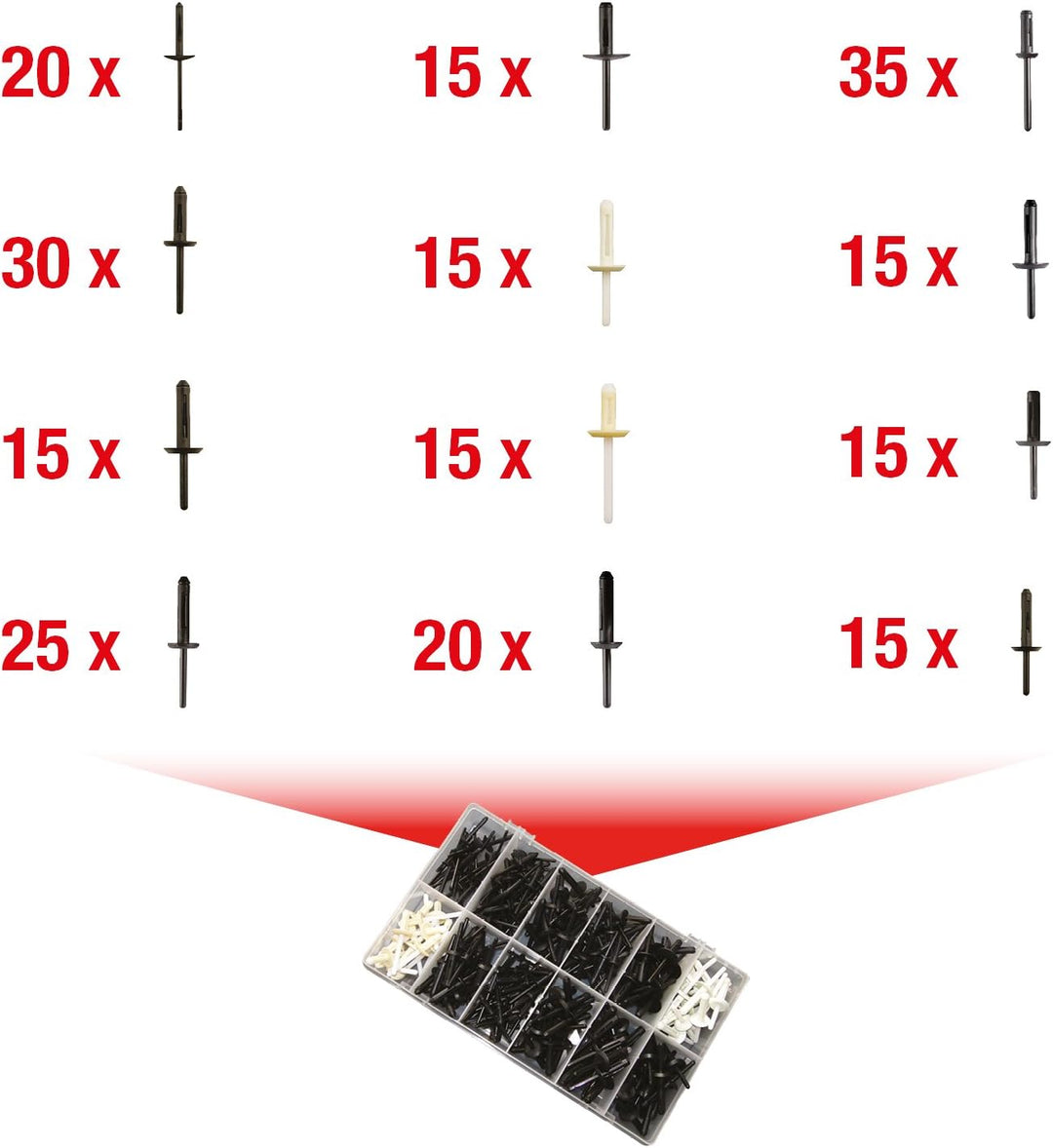 KS Tools 420.0905 Befestigungs-Clip-Satz - Kunststoffnieten, 235-tlg.