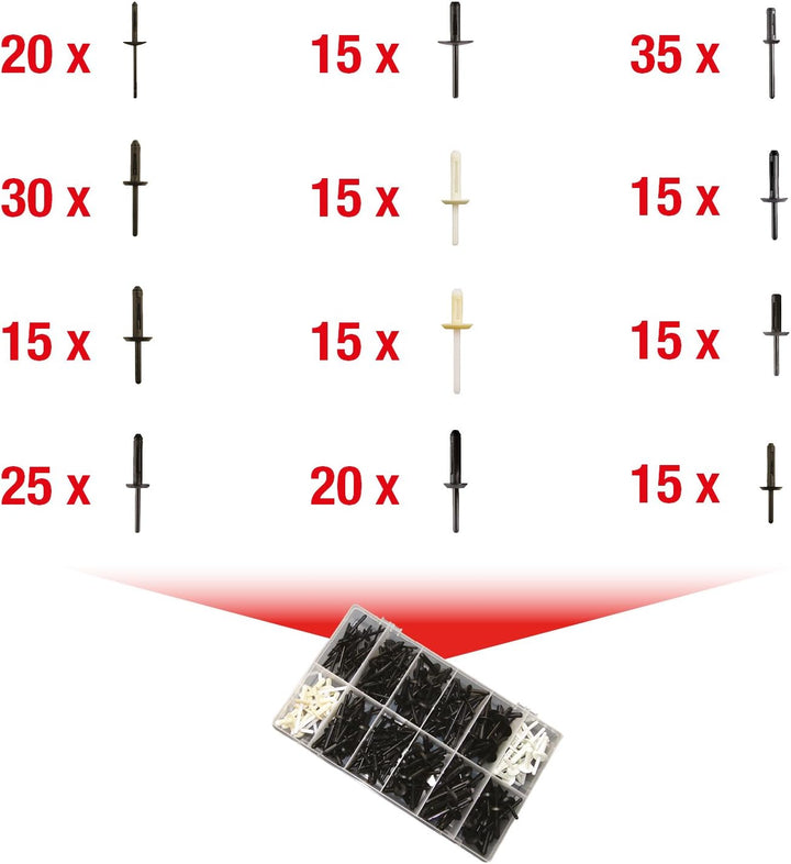 KS Tools 420.0905 Befestigungs-Clip-Satz - Kunststoffnieten, 235-tlg.