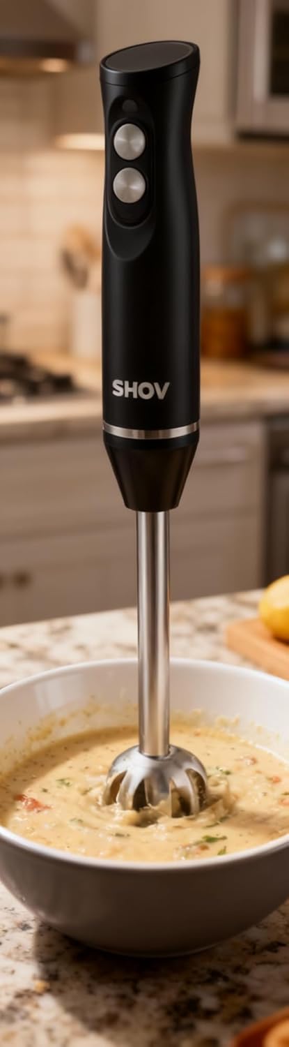 Shov Stabmixer- Hochleistungs-Stabmixer, Edelstahlklingen, 2 Geschwindigkeiten, Ergonomisches Design
