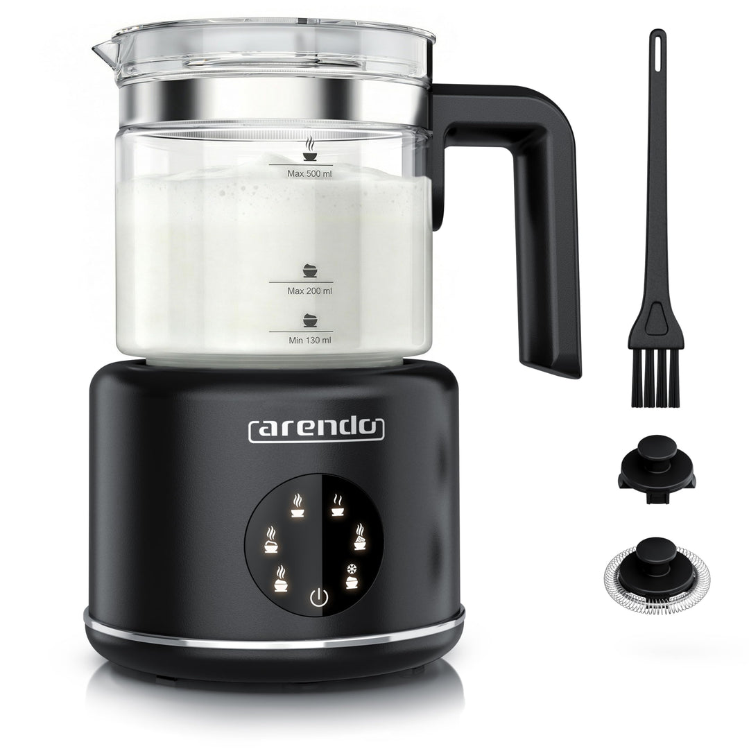 Arendo – Milchaufschäumer elektrisch – 600 Watt Heizelement – 500 ml – 6 Automatikprogramme – Milchs