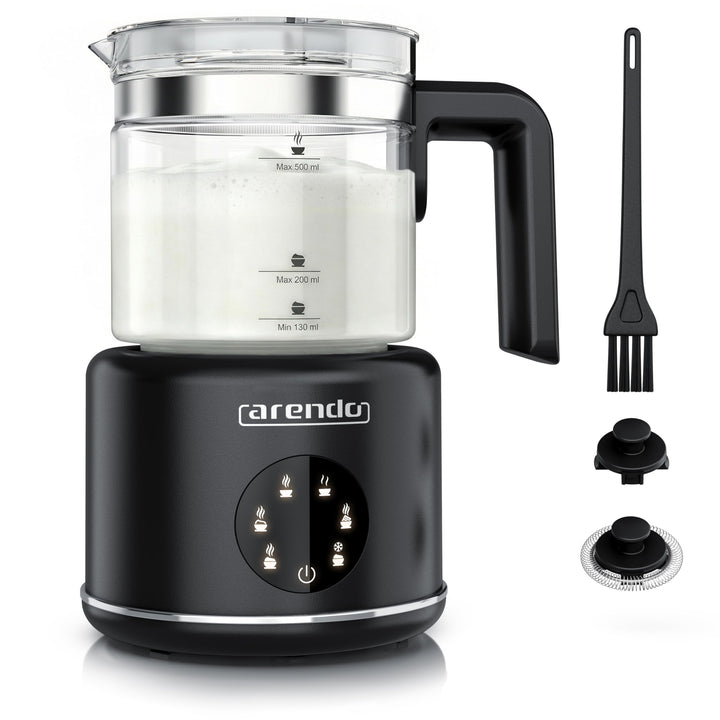 Arendo – Milchaufschäumer elektrisch – 600 Watt Heizelement – 500 ml – 6 Automatikprogramme – Milchs