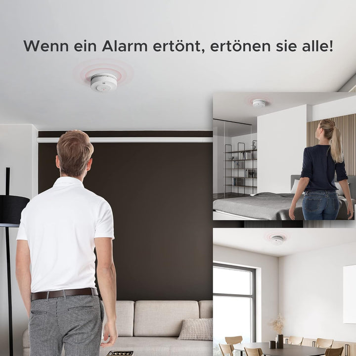 X-Sense Vernetzter Rauchmelder mit 10 Jahre Batterie, Feuermelder mit Stummschaltung, entspricht EN