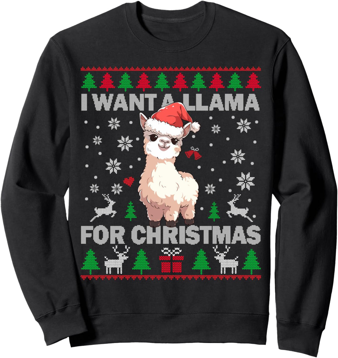 Ich will ein Lama zu Weihnachten für Damen, süsser hässlicher Lama-Pullover Sweatshirt