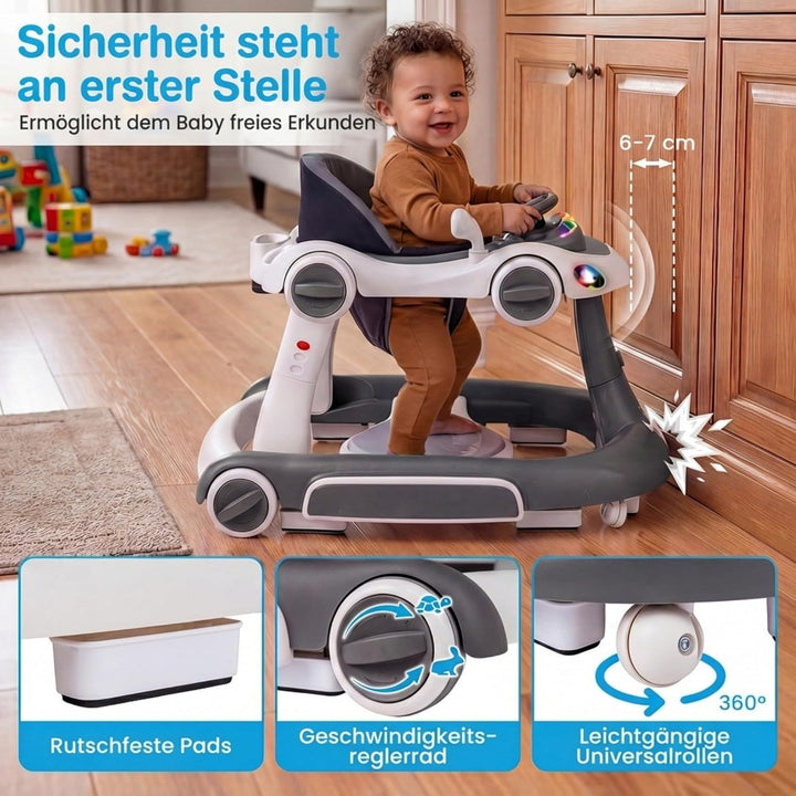 COSTWAY 7 in 1 Lauflernhilfe mit Verdeck, Lauflerwagen mit einstellbarer Höhe & Geschwindigkeit, Bab