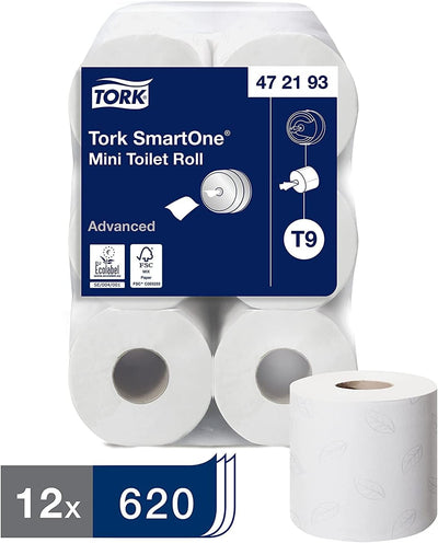 Tork SmartOne Mini Toilettenpapier Weiss T9, Advanced, 2-lagig, 12 × 620 Blatt, 472193 Single, Singl