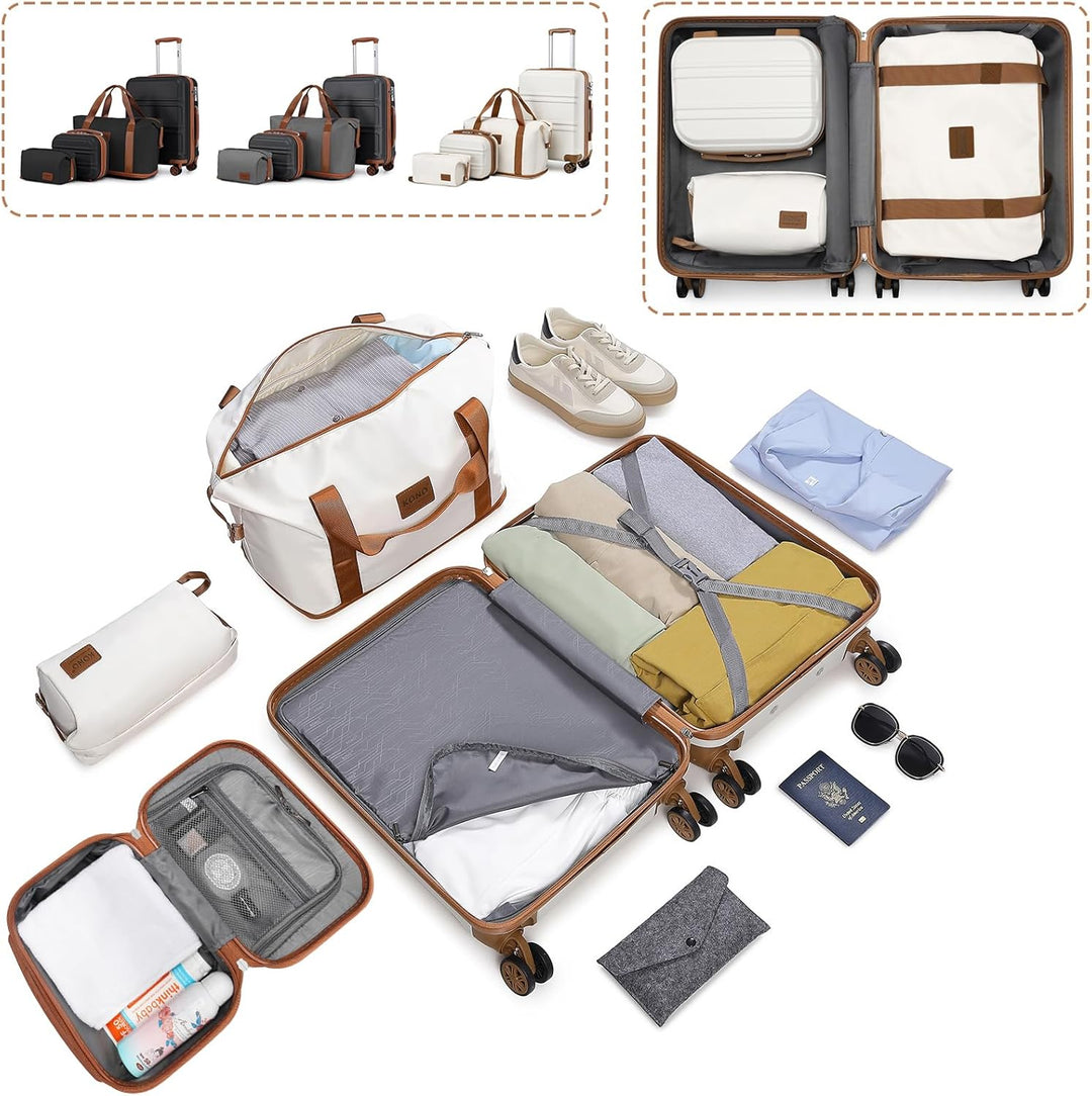 KONO Reisekoffer Set Gepäcksets 4 Teilig Kofferset, 55cm Handgepäck mit Beautycase Kosmetikkoffe mit