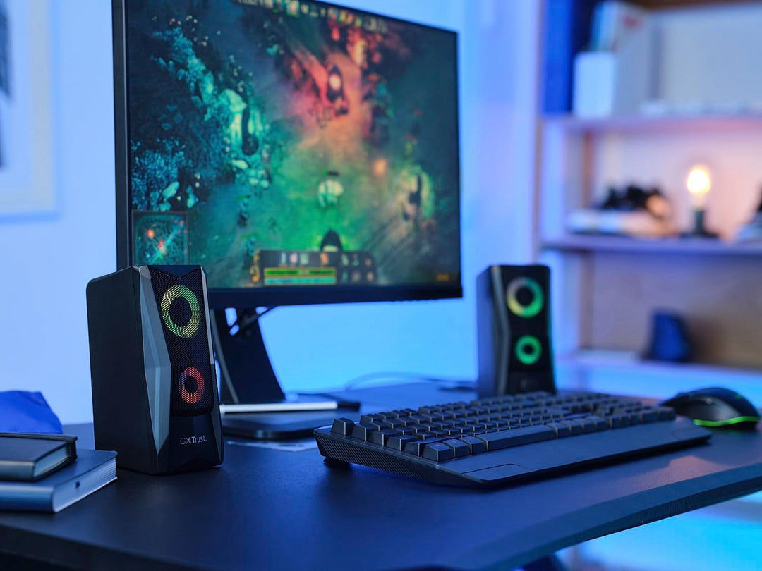 Trust Gaming GXT 606B Javv 2.0 PC Lautsprecher mit RGB LED Beleuchtung, 12W (6W RMS), USB-Betrieb, K