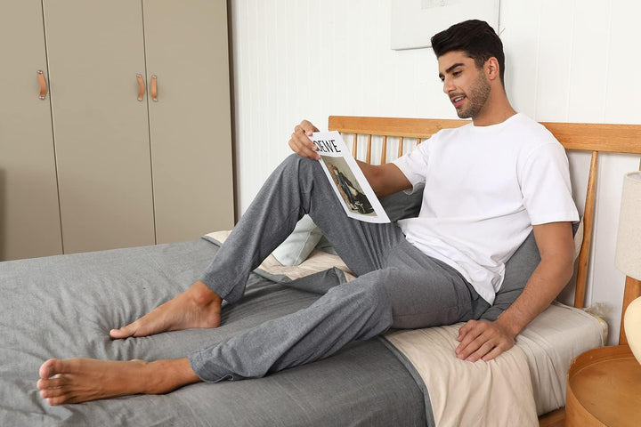 Marvmys 100% Baumwolle Herren Lange Schlafanzughose Einfarbige Pyjamahose Schlafhose Haushose Freize