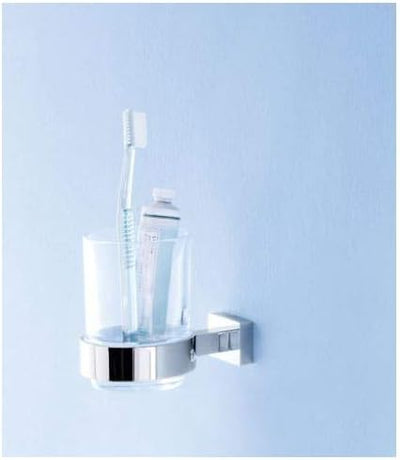 GROHE Essentials - Glas mit Halter (Material: Glas / Metall, verdeckte Befestigung, zum bohren oder