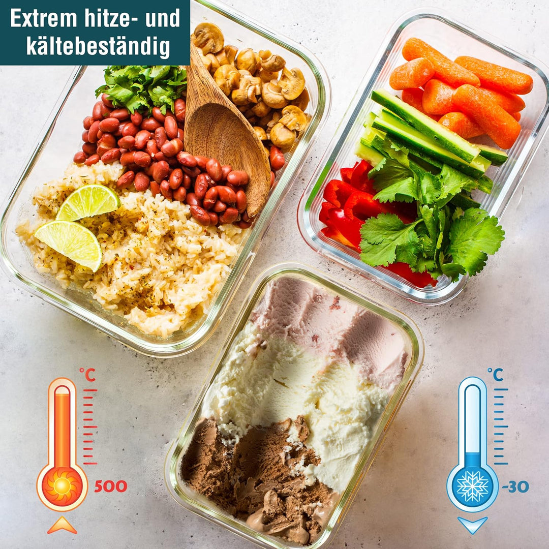 GLASWERK Meal Prep Boxen 3 Stück (640,1040, 1520 ml), Glasbehälter mit Deckel, Frischhaltedosen mit