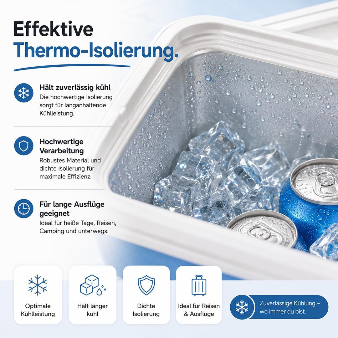 Kühlbox 15 Liter mit mobilen Kühlakku/Kühlelement für extra Lange Kühlung - Kühltasche/Thermobox Bla