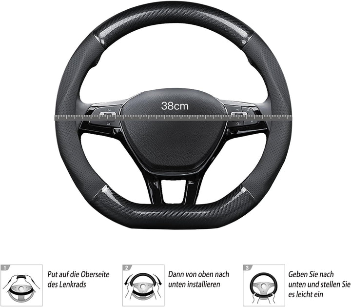 Ergocar Auto Lenkradbezug Rutschfester Auto Lenkradschutz D-Form Kohlefaser & PU Leder für Durchmess