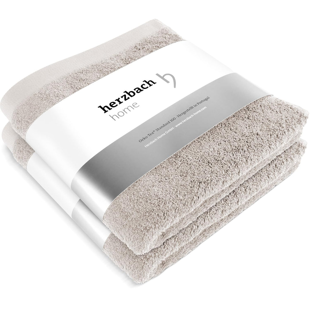 herzbach home Premium Handtücher 50 x 100 cm 2er-Set (Sandgrau) – Hochwertige, weiche & saugstarke H