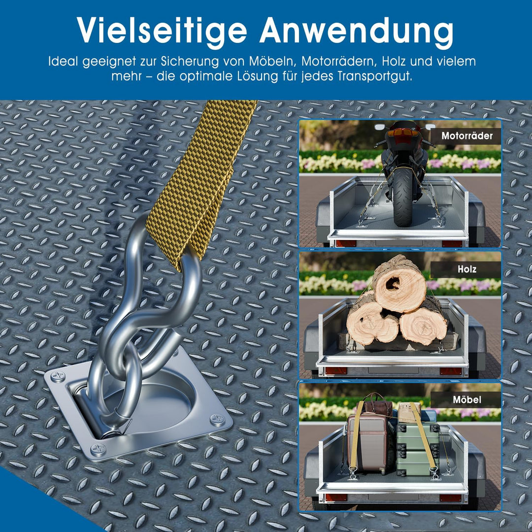 6X Zurrösen mit Gegenplatten & Schrauben - Robuste Zurrmulden für Anhänger | Verzinkte Verzurrösen,