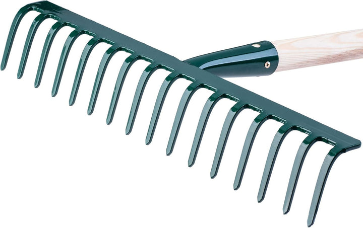 KADAX Rechen aus Metall, Flache Harke mit Stiel aus Holz, Laubbesen für Garten, Beet, Laubrechen, Ra
